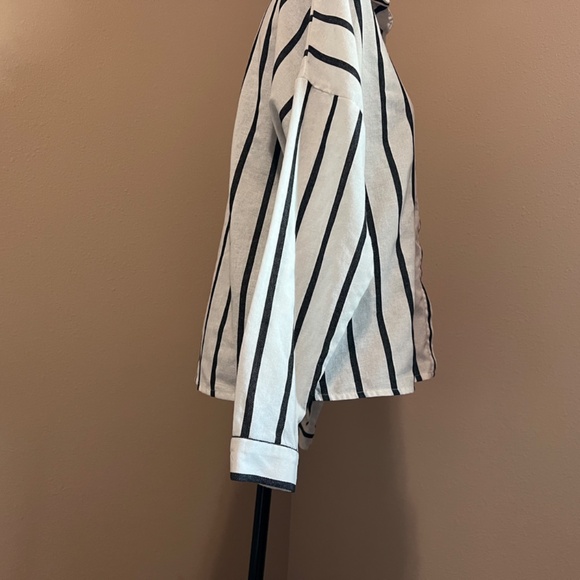 LULUS Amelia Dawn Off-White Striped Long Sleeve Button-Up Top (Size M) - Picture 12 of 16